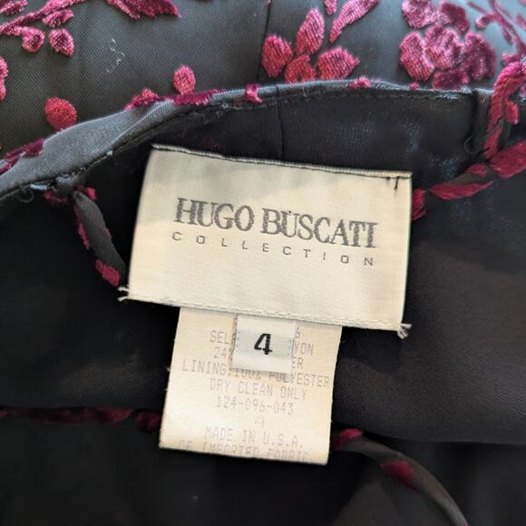 Vintage Hugo Buscati Burgundy Floral Velvet Double Strap Dress Size 4 - Picture 5 of 5